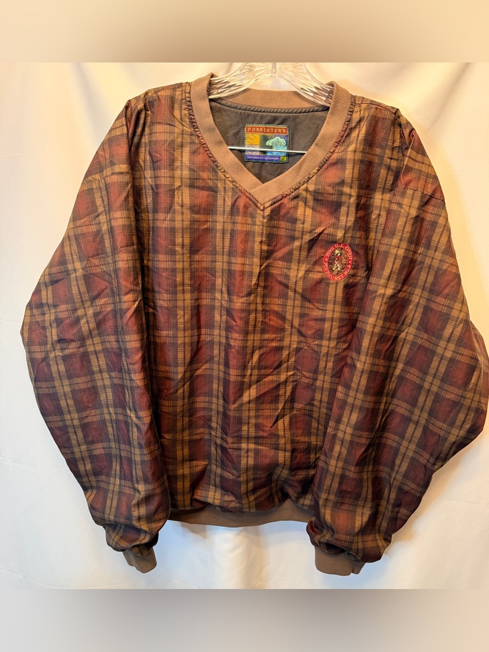 VTG Forrester’s Large 1999 US Open Pinehurst Golf V-Neck Windbreaker Brown Plaid